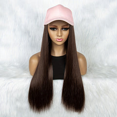 Long Synthetic Hair Wigs With Hats for Women - Pink Baseball Cap Wigs 55 88 Cm