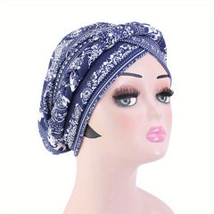 Boho Print Braided Turban Cap Vintage Pre-tied Bonnet Head Wrap Head Scarf