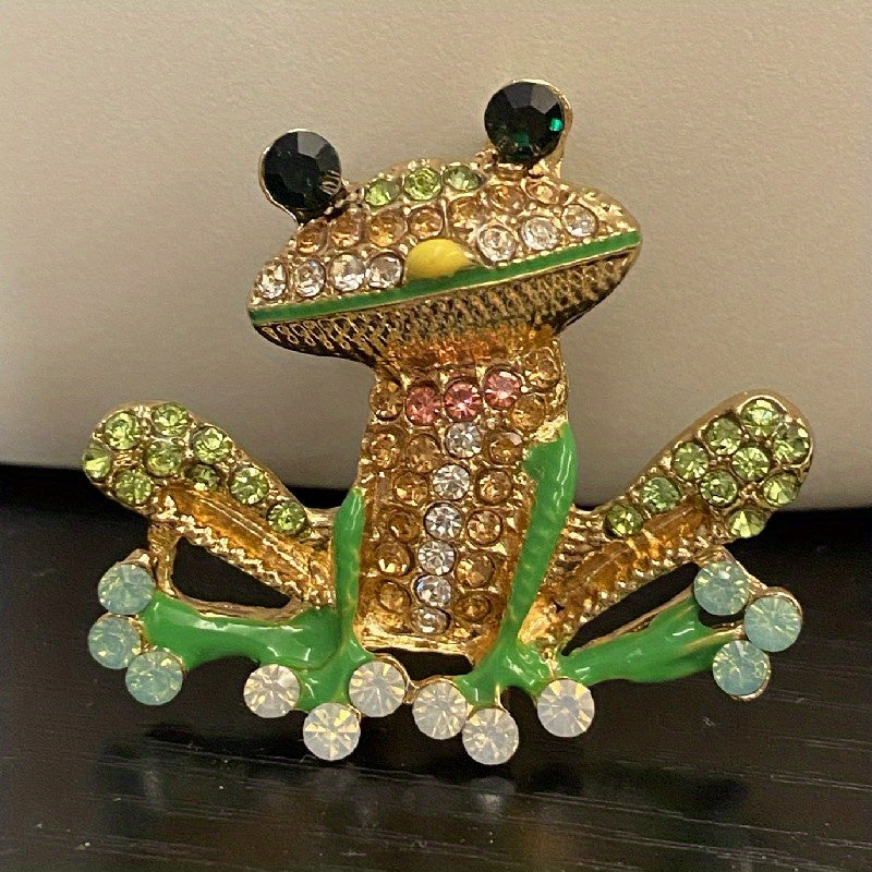 Colorful Enamel Frog Brooch Pin for Women Men with Rhinestone
