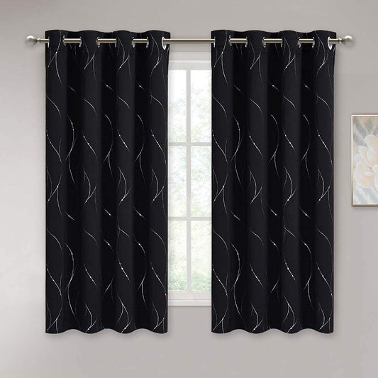 Silver Wave Line Blackout Curtain Home Decor