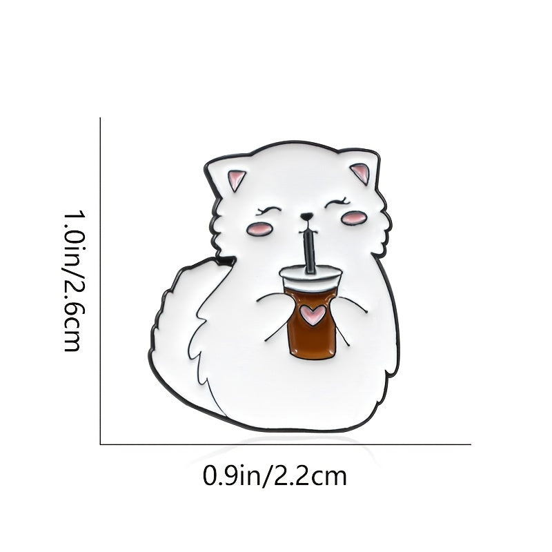 Cat Drinking Love Coffee Brooch Creative Accessory