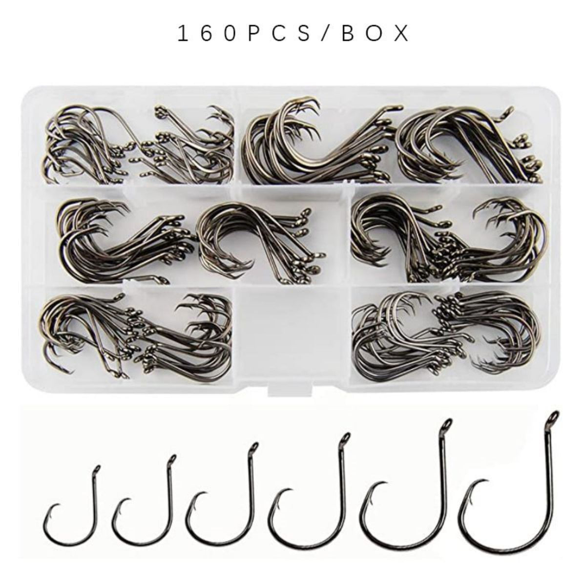 160pcs 2x Strong Circle Fishing Hooks Offset High Carbon Steel Octopus Hooks
