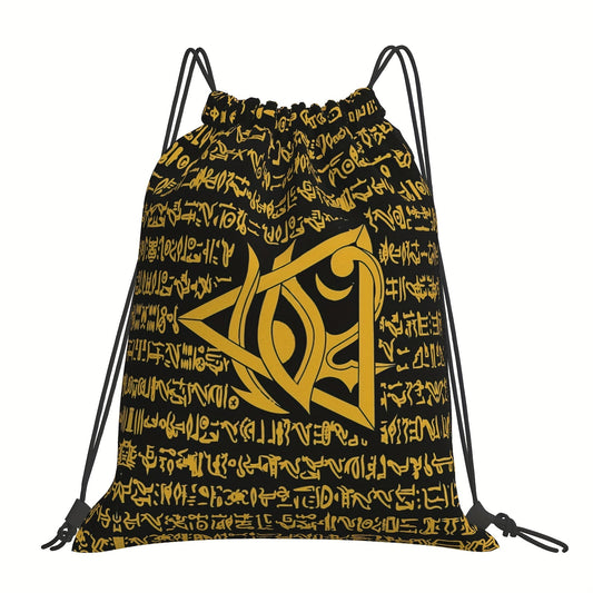 Ancient Egyptian Drawstring Bag Hieroglyphs School Beach Travel Pouch
