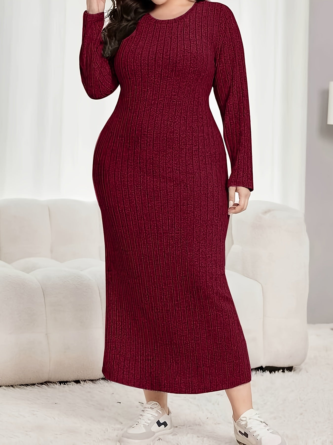  Ribbed Long Sleeve Maxi Dress