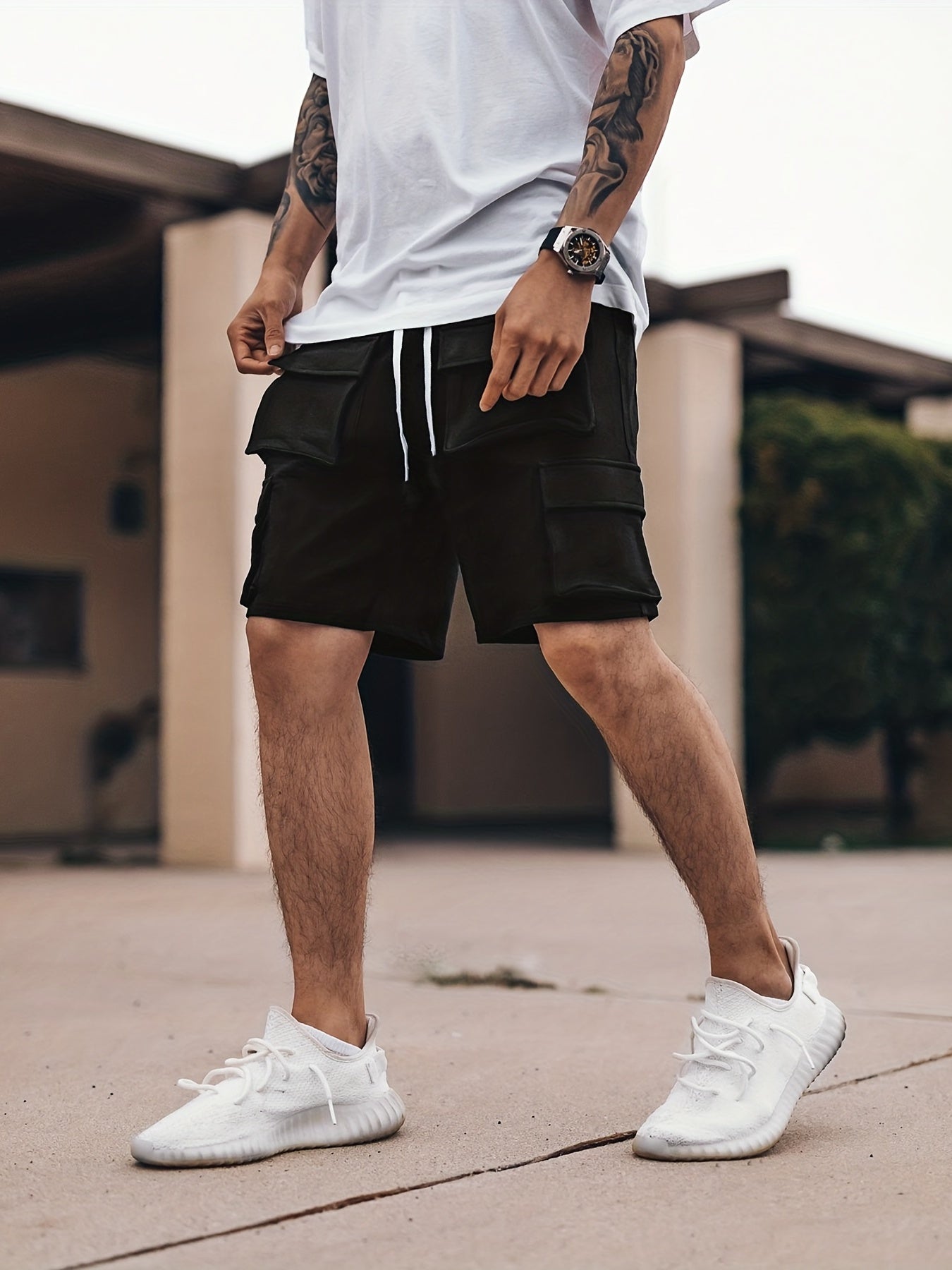 Men's Drawstring Cargo Shorts with Pockets