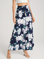 Floral Print High Rise Wide Leg Trousers
