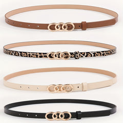 Leopard Print PU Leather Belt Triple Oval Ring Buckle Casual Jeans Pants Belts