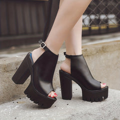 Women's Platform Block High Heels Ankle Buckle Strap Sandals
