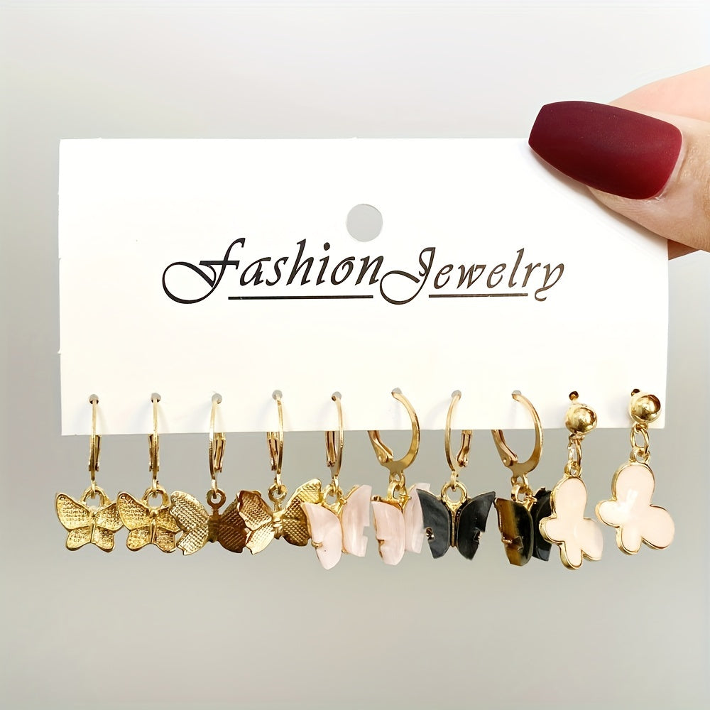 5 Pairs Colorful Butterfly Drop Earrings Set