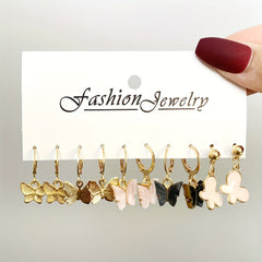 5 Pairs Colorful Butterfly Drop Earrings Set