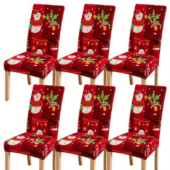 6pcs Fabric Christmas Chair Slipcovers Elastic Santa Elk Design