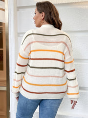  Colorful Stripe Print Cardigan Long Sleeve Sweater