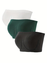 3pcs Seamless Bandeau Bras Stretch Strapless Bra Women's Lingerie