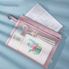 Mesh Zipper Pouch 2 Pack A4 Document Bag Double Layers Handle