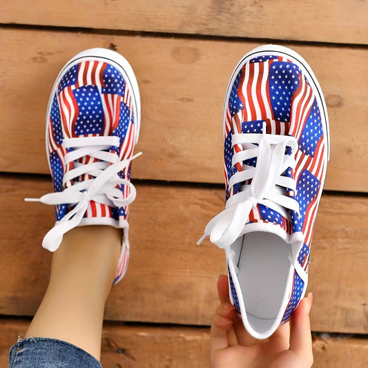 Women's Flag Pattern Canvas Shoes Lace Up Low Lightweight Outdoor Shoes