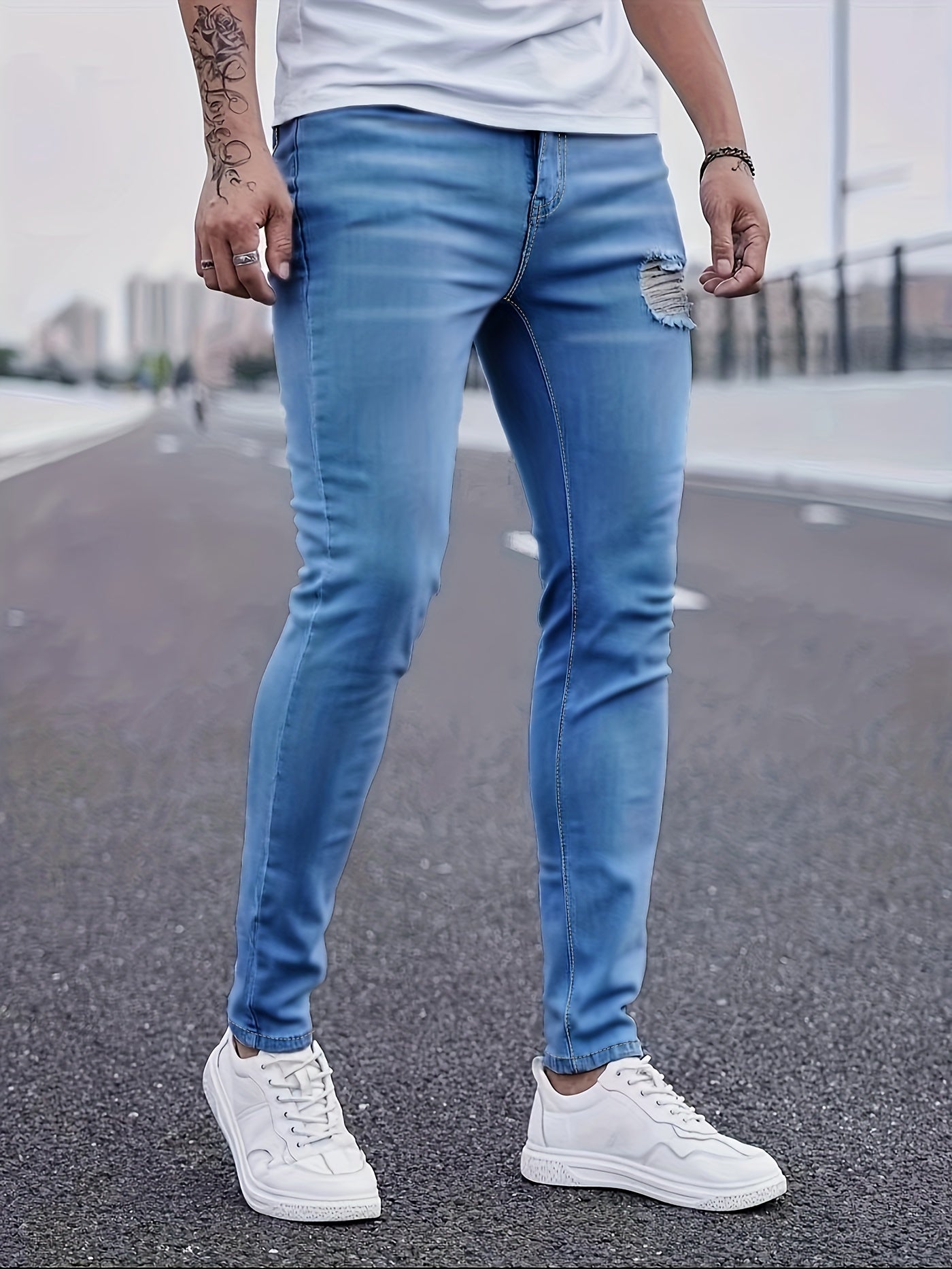 Men's Casual Light Ripped Denim Jeans