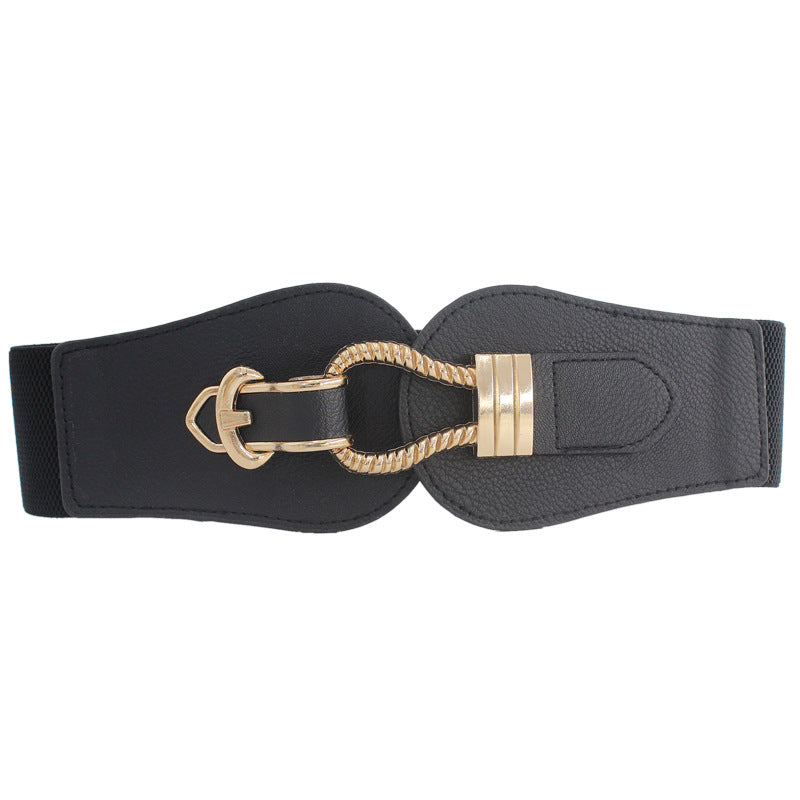 Vintage Elastic Wide Belt Metal Buckle Waist Belt For Dresses
