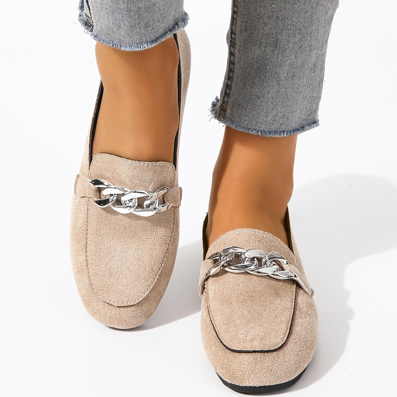 Metal Chain Decor Flat Loafers Women's Shoes