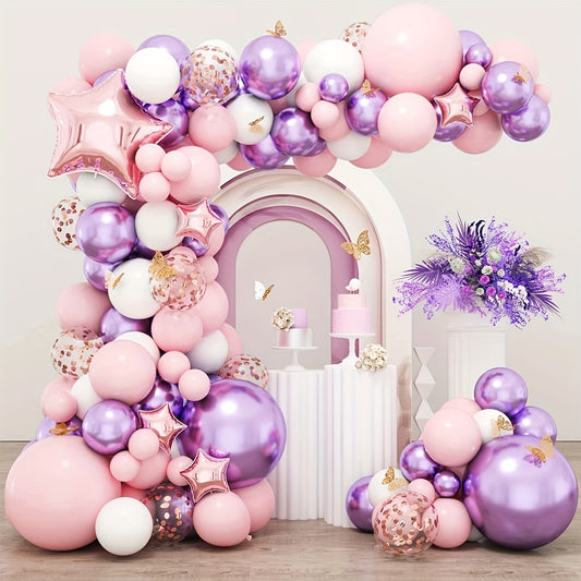 130pcs Butterfly Balloon Garland Kit Pink Purple Theme Balloon Arch