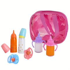 7 in 1 Doll Bottle Set with Milk & Juice, Orange Nipples PP Material