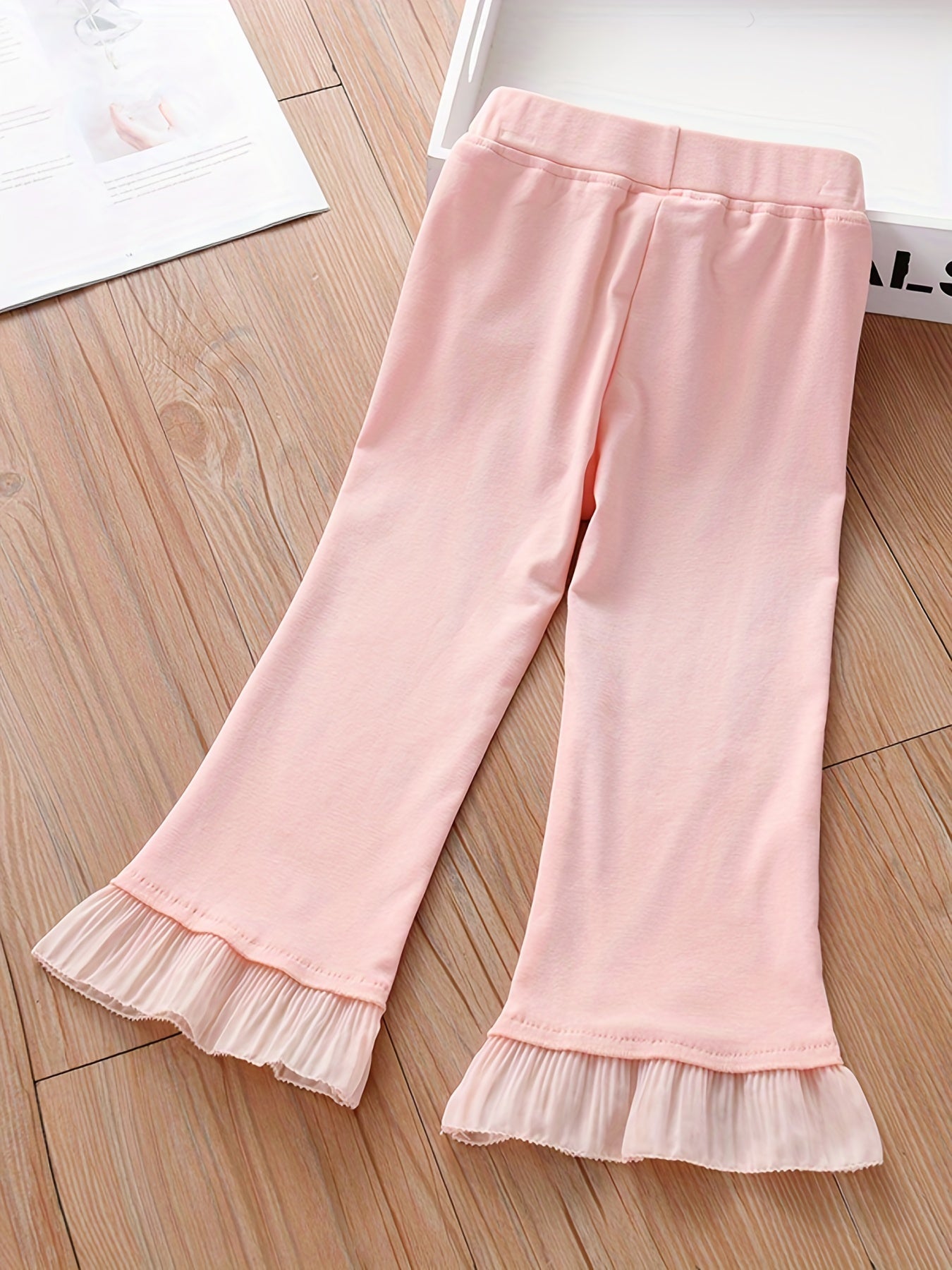Girls' Bow Decor Flared Stitching Pants