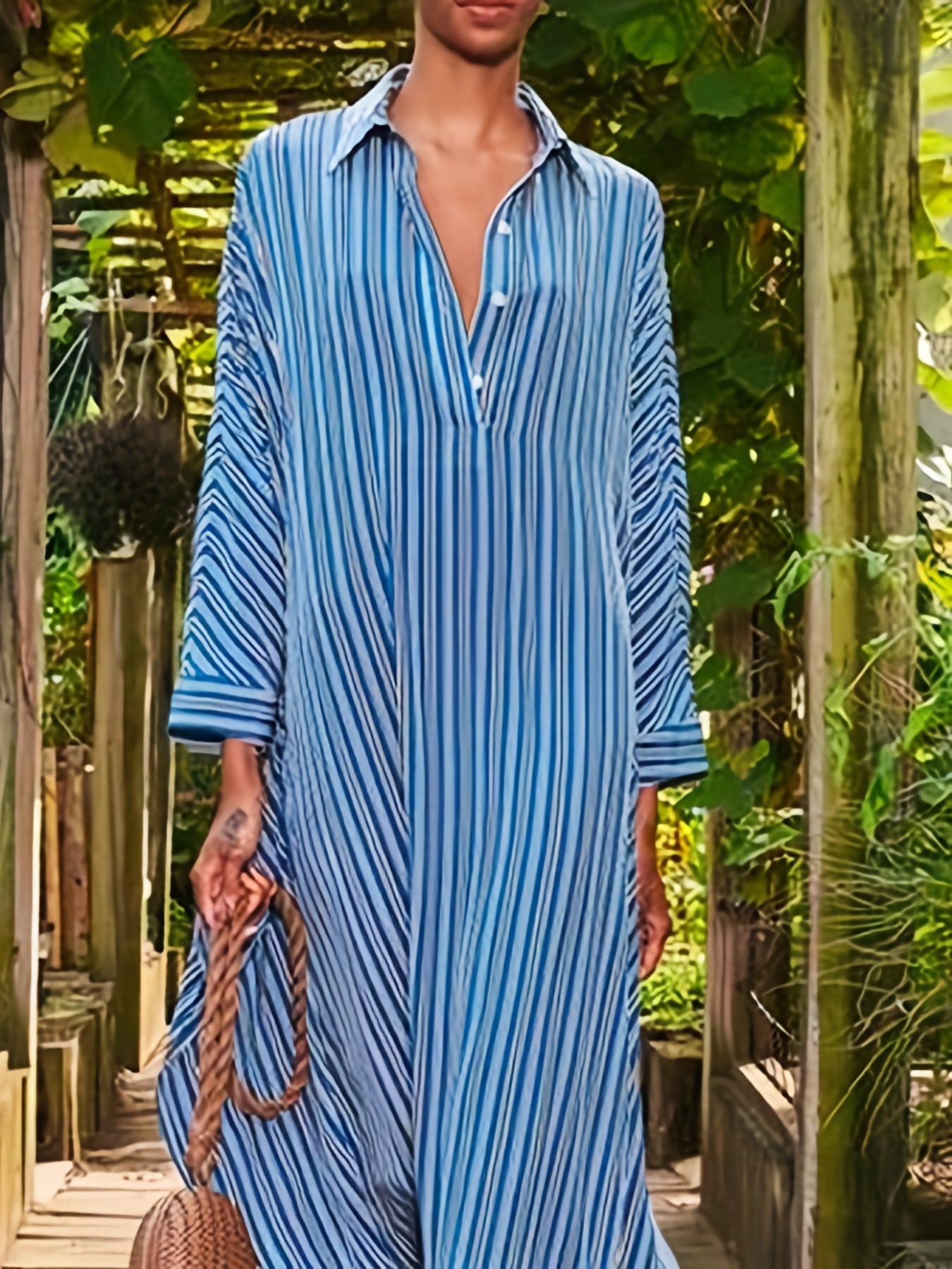  Striped Long Sleeve Maxi Dress