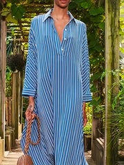  Striped Long Sleeve Maxi Dress