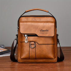 Retro PU Leather Mens Shoulder Bag Spacious Briefcase