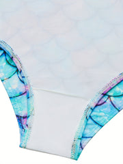 Mermaid Swimsuit with Lotus Leaf Edge and Fish Scale Print
