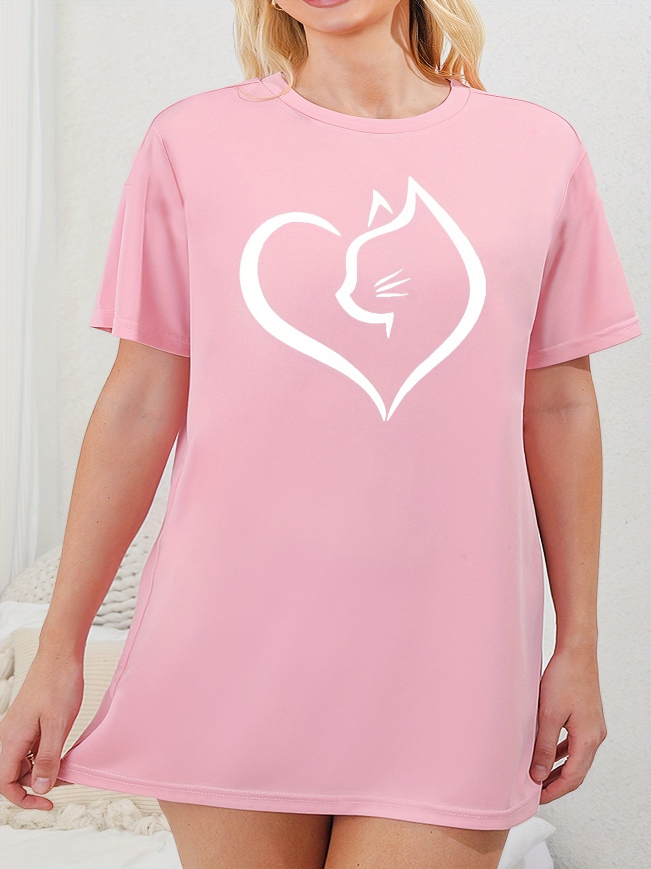  Heart & Cat Print Sleep Dress