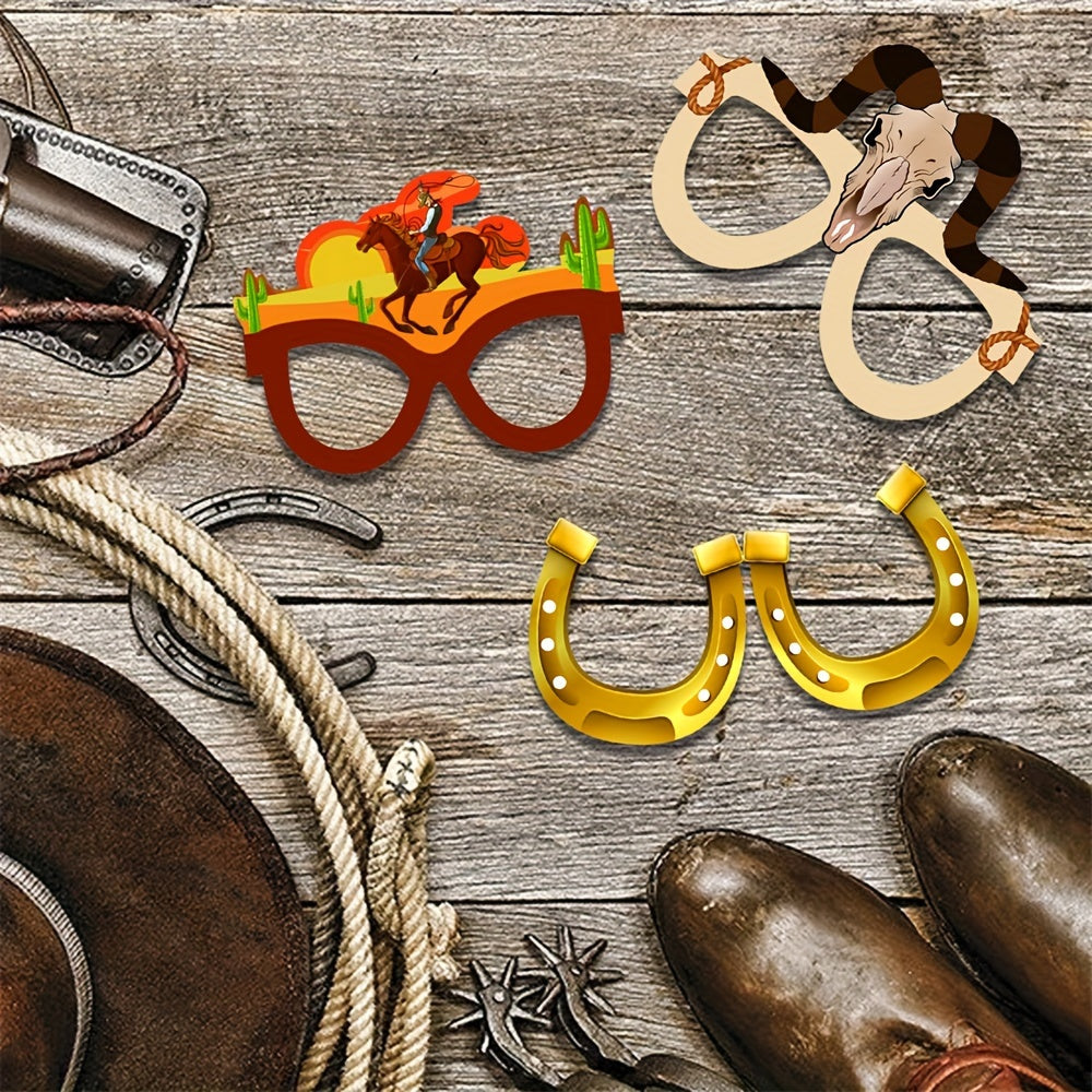 12pc Cowboy Party Glasses Photo Booth Props for Parties & Birthdays