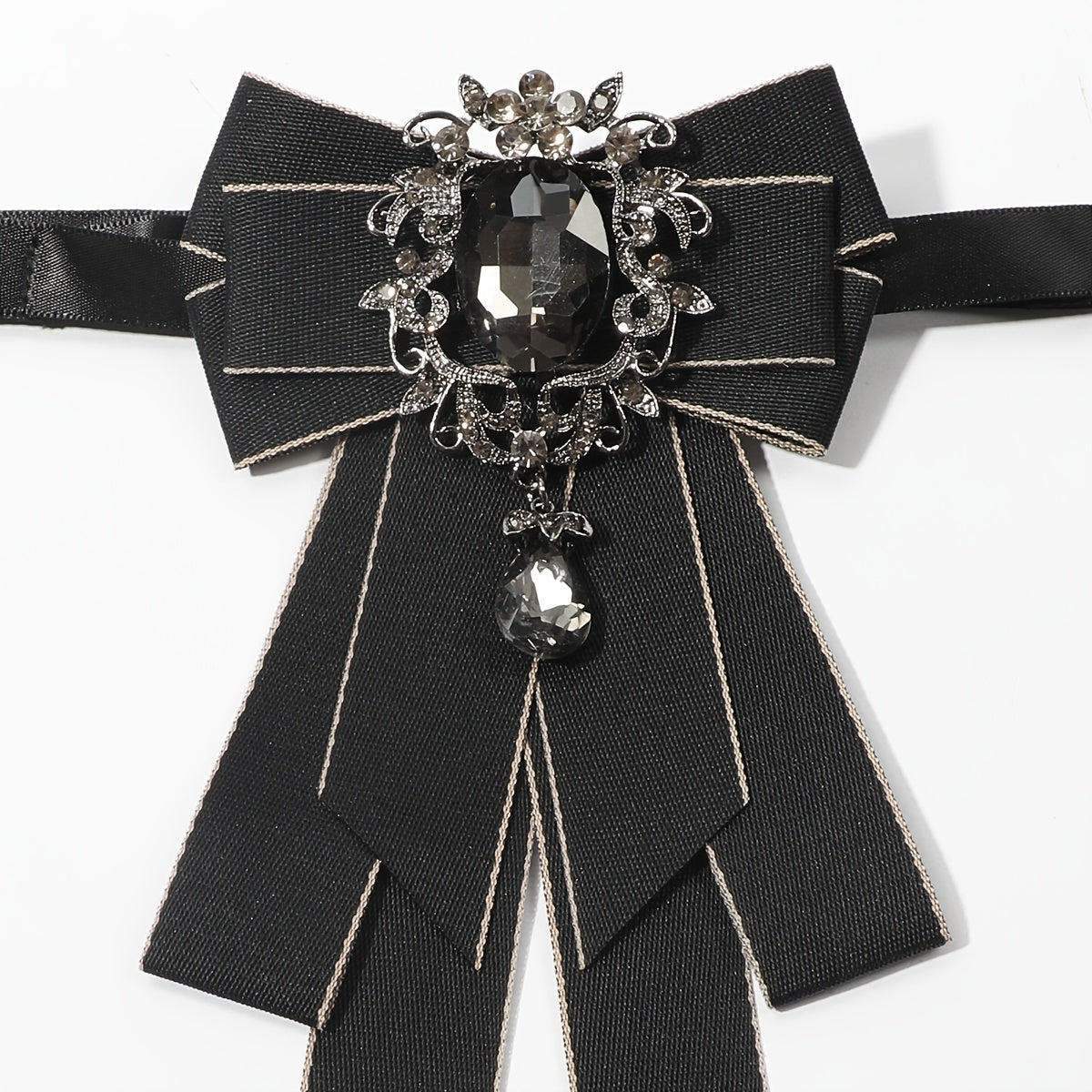 Layer Bow Tie Rhinestone Decor Necktie Womens Long Bowtie