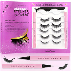 6 Pairs Eyelashes & Eyeliner Kit 3D Natural Look Lashes Easy Wear Waterproof