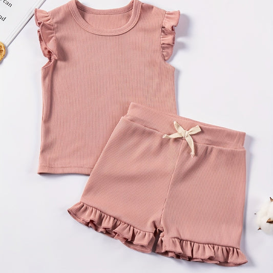 2Pcs Toddler Girls Summer Outfit Sleeveless Tops Shorts Set