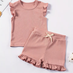 2Pcs Toddler Girls Summer Outfit Sleeveless Tops Shorts Set