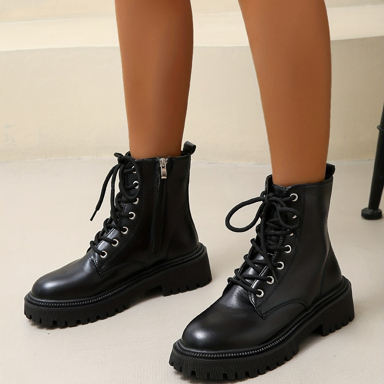 Women's Combat Boots Lace Up & Side Zipper Ankle Boots