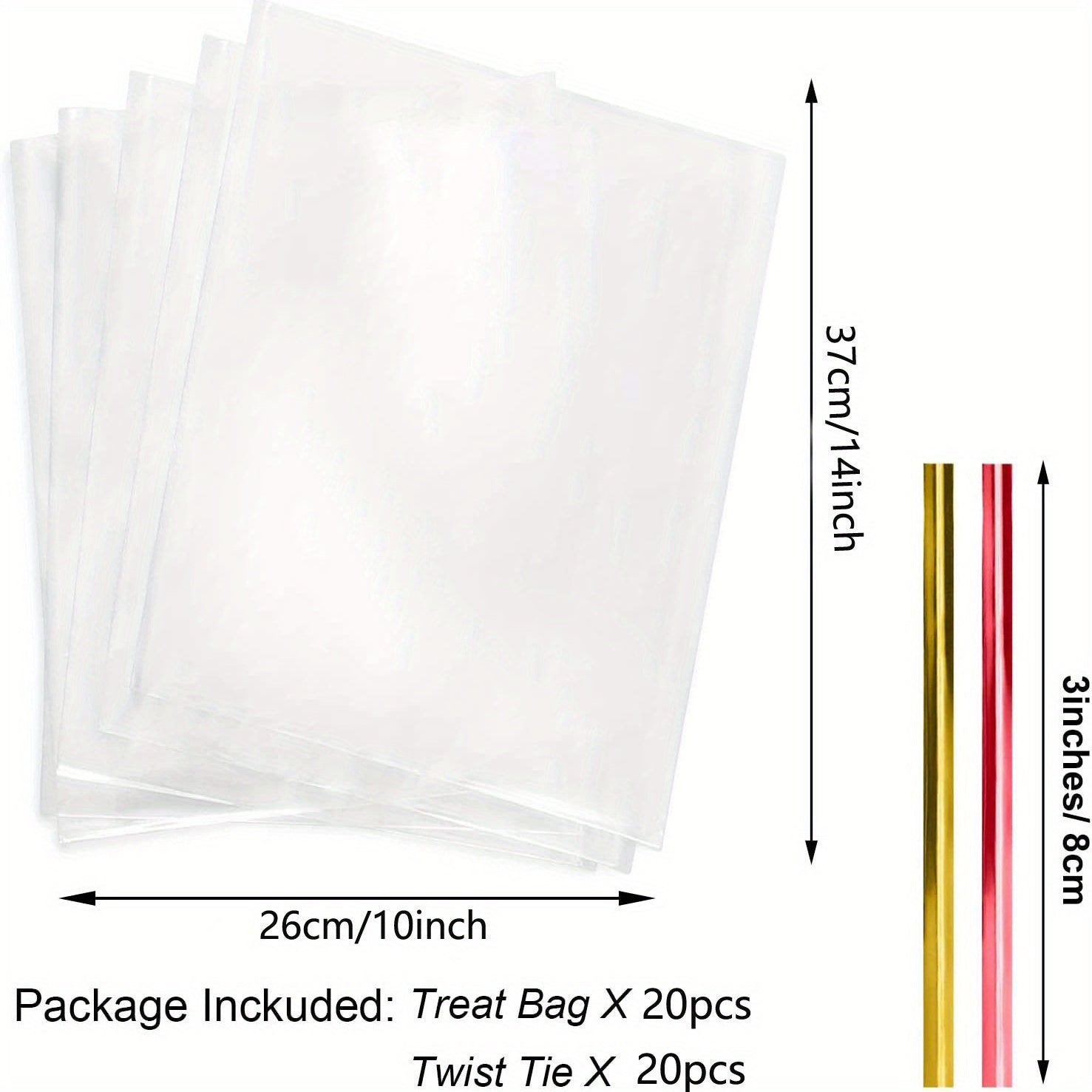 20pcs Transparent Gift Bags With Twist Knot 1 4 Mil Thick OPP Plastic Bags