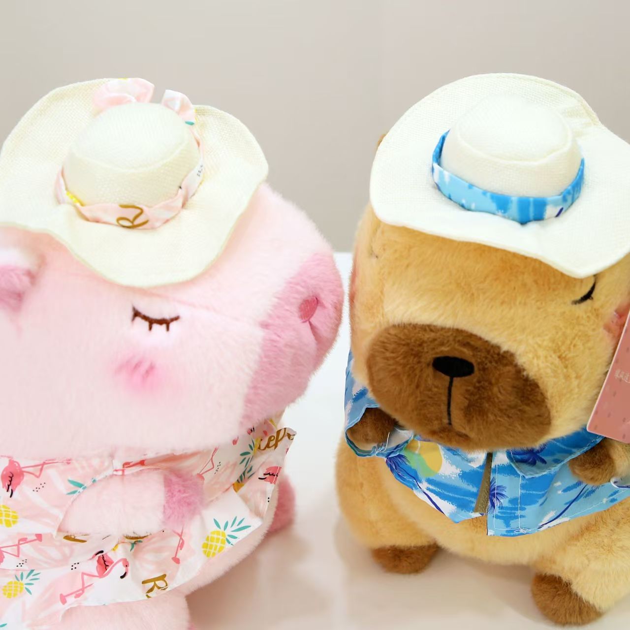 Pink Capybara Plush Toy with Floral Outfit Stuffed Animal