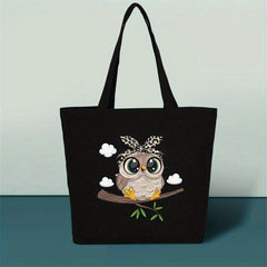 Owl Printed High Capacity Canvas Tote Bag Lightweight Shoulder Bag