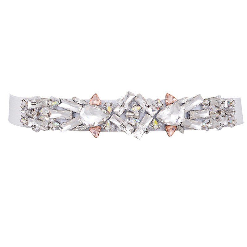 Rhinestone Elastic Band Waist Belt for Women's Suit Coat Dress
