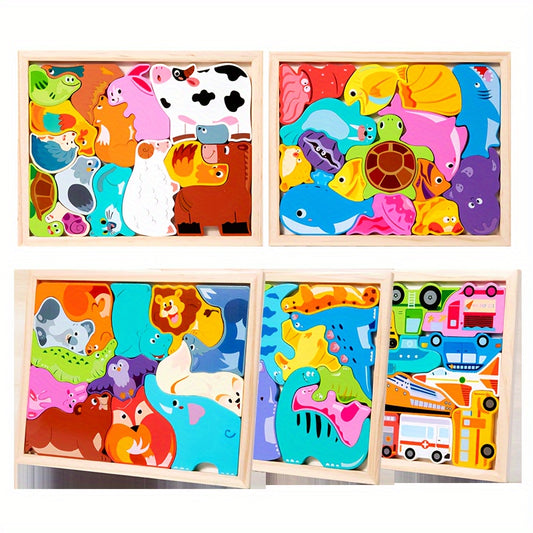 Wooden 3D Puzzle Set for Kids Educational