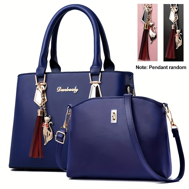 2pcs Tassel Decor Handbag & Crossbody Bag Set Women's Office & Work Purse