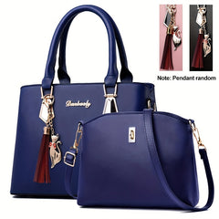 2pcs Tassel Decor Handbag & Crossbody Bag Set Women's Office & Work Purse