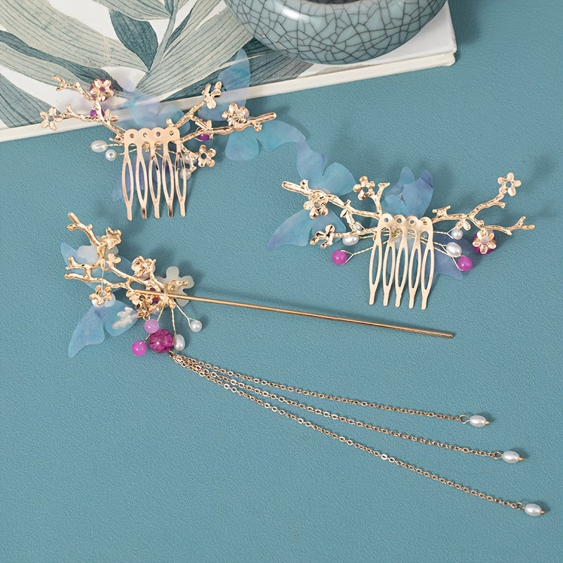 Vintage Flower Hair Comb Faux Pearl Hair Pin
