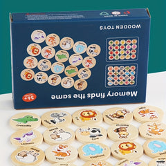 Kids Memory Game Wooden Matching Puzzle Colorful Shapes Animals