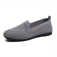 Women's Flying Woven Flat Shoes Square Toe Slip On Lightweight Walking Shoes