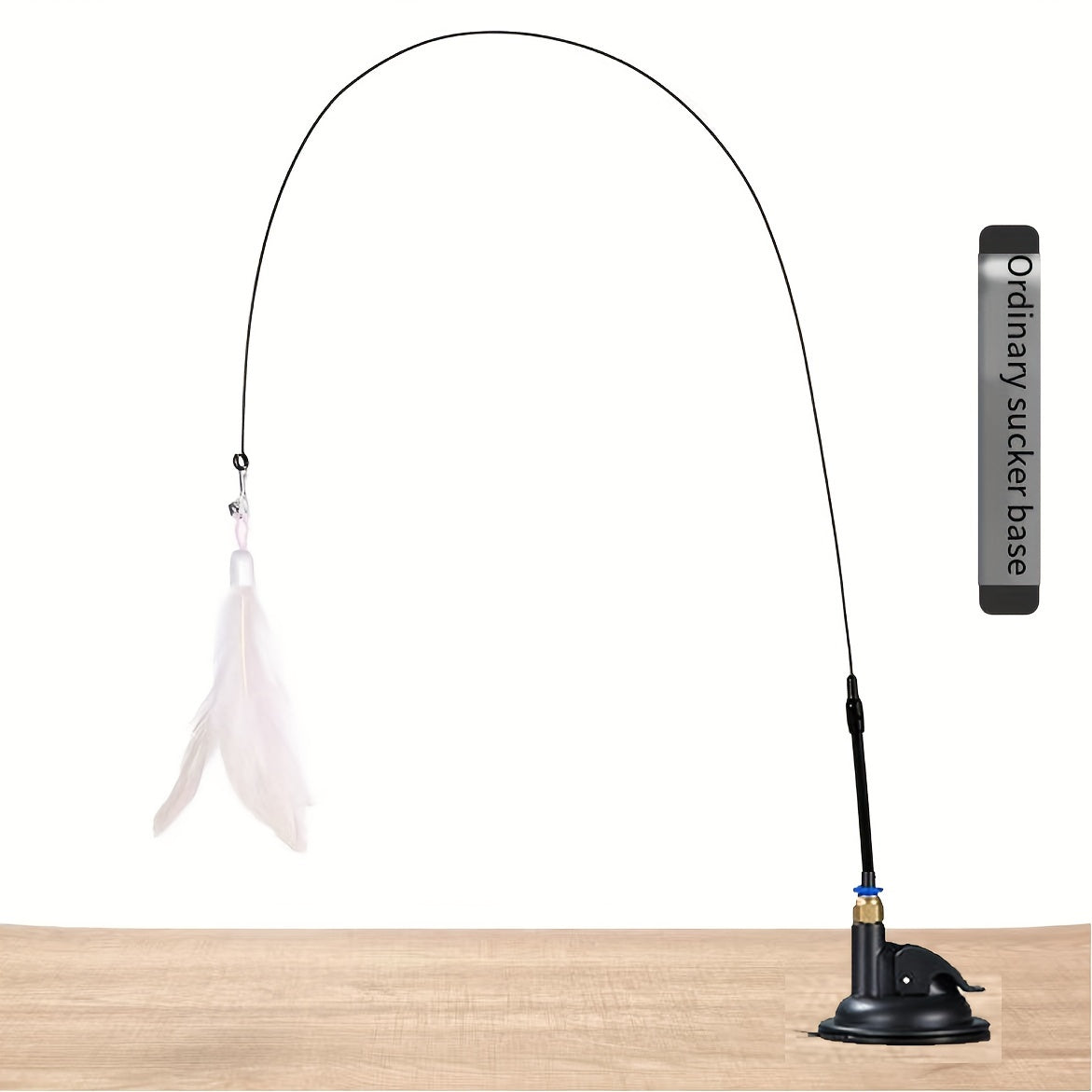 Feather Decor Cat Teaser Stick With Suction Cup & Bell Toy