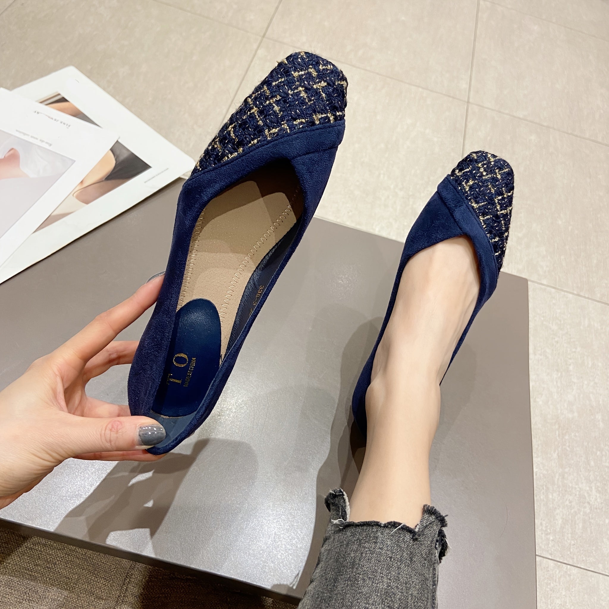 Women's Square Toe Slip-On Block Heel Shoes
