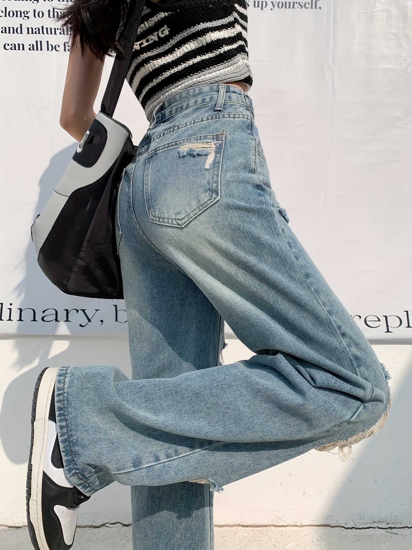 Loose Fit High Waist Street Style Denim Trousers