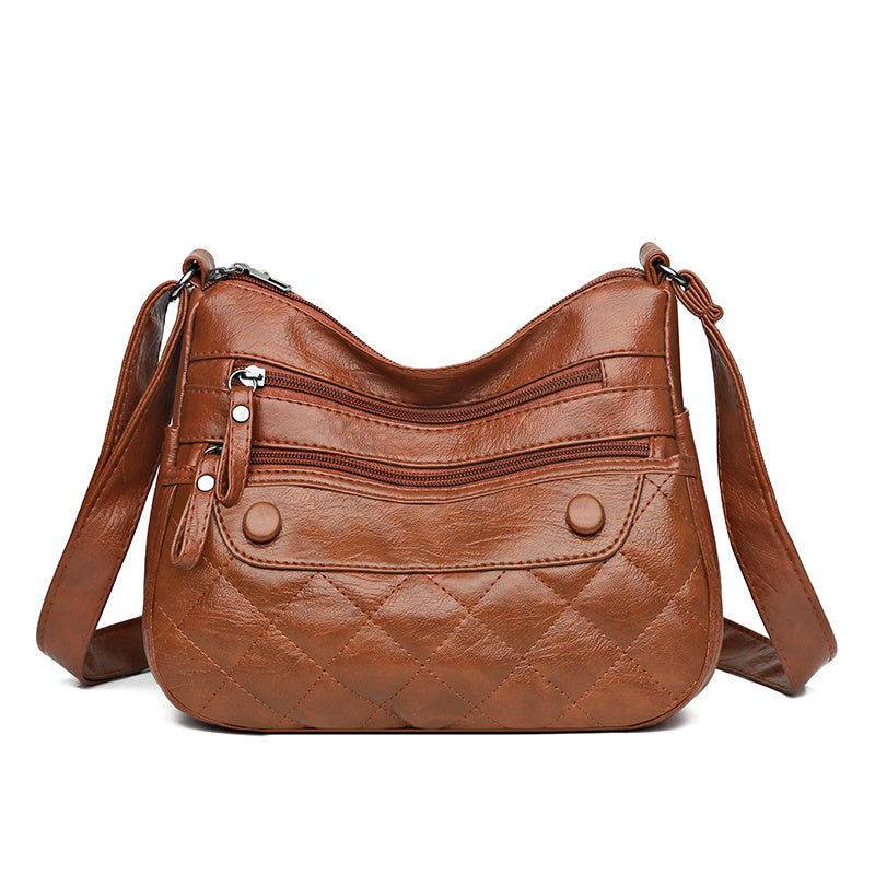 Vintage Quilted Crossbody Bag Retro Layer Shoulder Bag Women's Casual Handbag